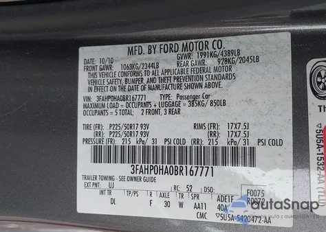 2011 Ford Fusion Se from USA, damaged, VIN 3FAHP0HA0BR167771